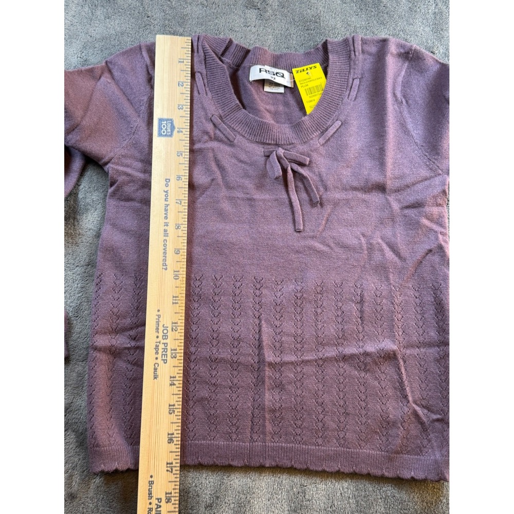 RSQ Tillys Girls Plum‎ Knit Sweater Bow Neck Cable Knit Trim Kids Large - Picture 7 of 8